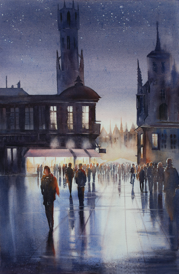 Christmas Holidays, watercolor, 56 x 38 cm, 2019