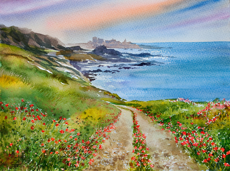 On the road with poppies, watercolor, 28 x 38 cm, 2016