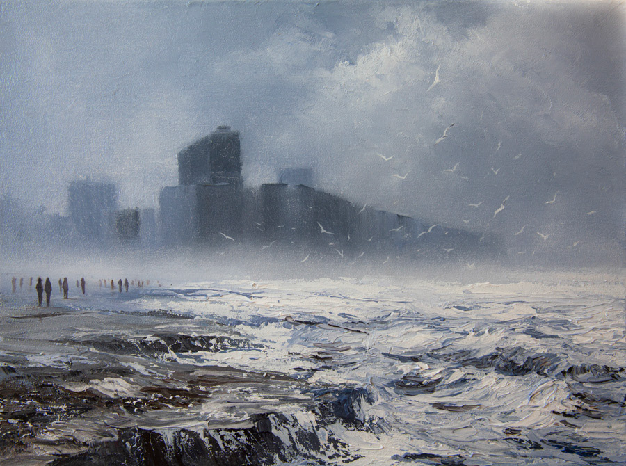 Storm in Ostend, oil on canvas, 30 x 40 cm, 2021