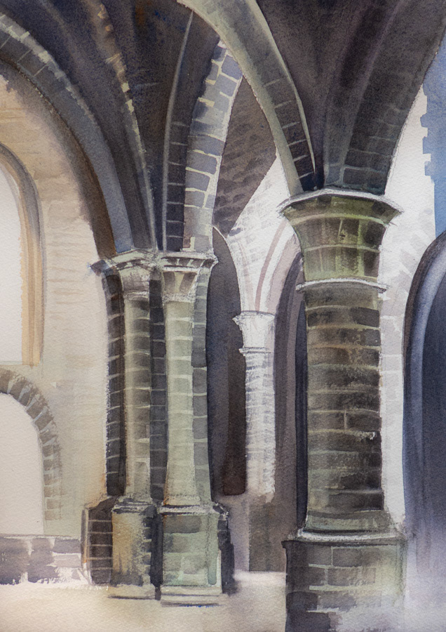 Pillars of Villers Abbey, watercolor, 38 x 28 cm, 2020