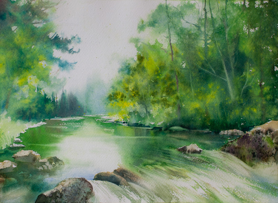 Töss River, watercolor 28 x 38 cm, 2025