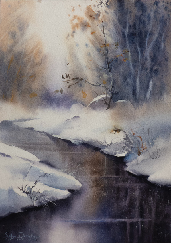 Dreaming of a snowy winter, watercolor 36 x 26 cm, 2024