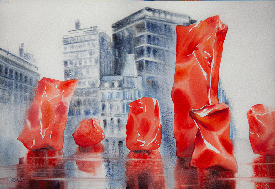 Confrontation, watercolor, 38 x 56 cm, 2022