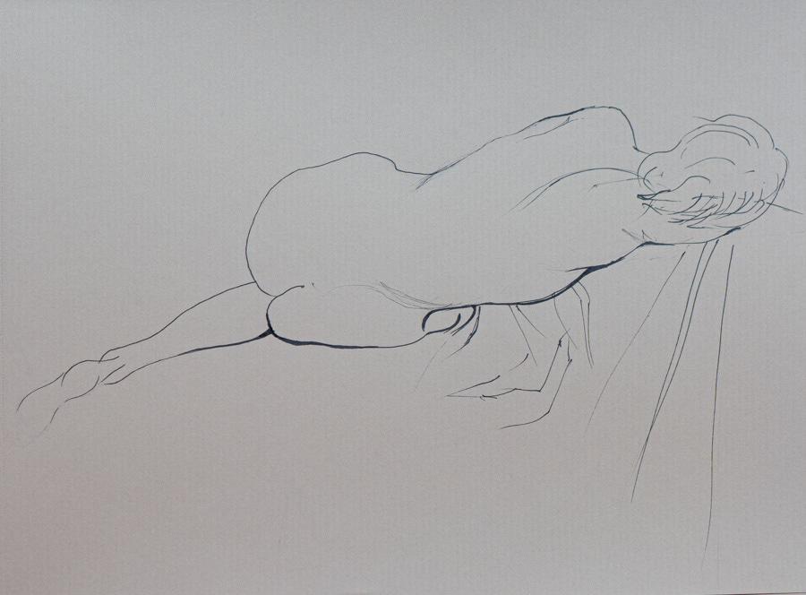 Model lying on her side, gel pen, 20 x 30 cm, 2018