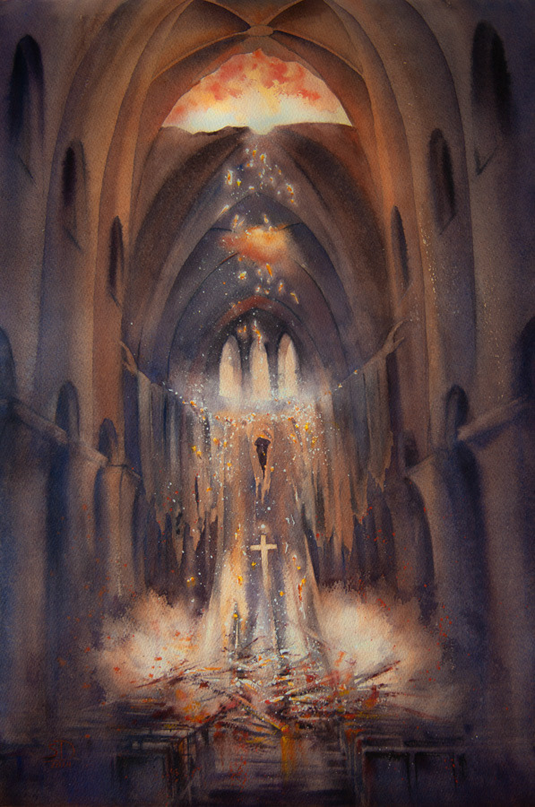 The Spirit of Cathedral, watercolor, 38 x 56 cm, 2019