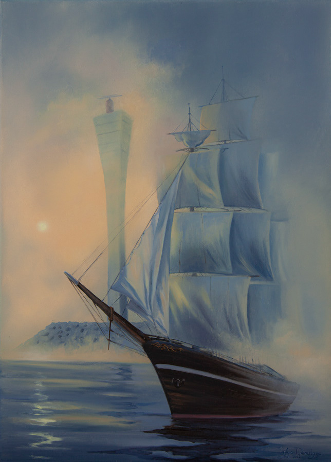 Leaving Ostend at dawn, oil on canvas, 70 x 50 cm,  2022