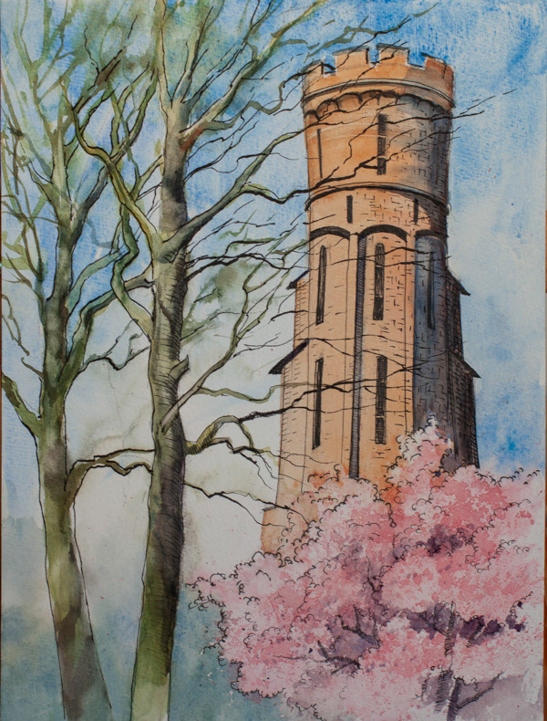 Old water tower, watercolor, 35 x 25 cm, 2025