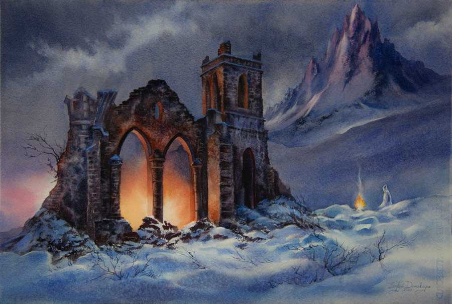 Heart of the temple, watercolor, 38 x 56 cm, 2024