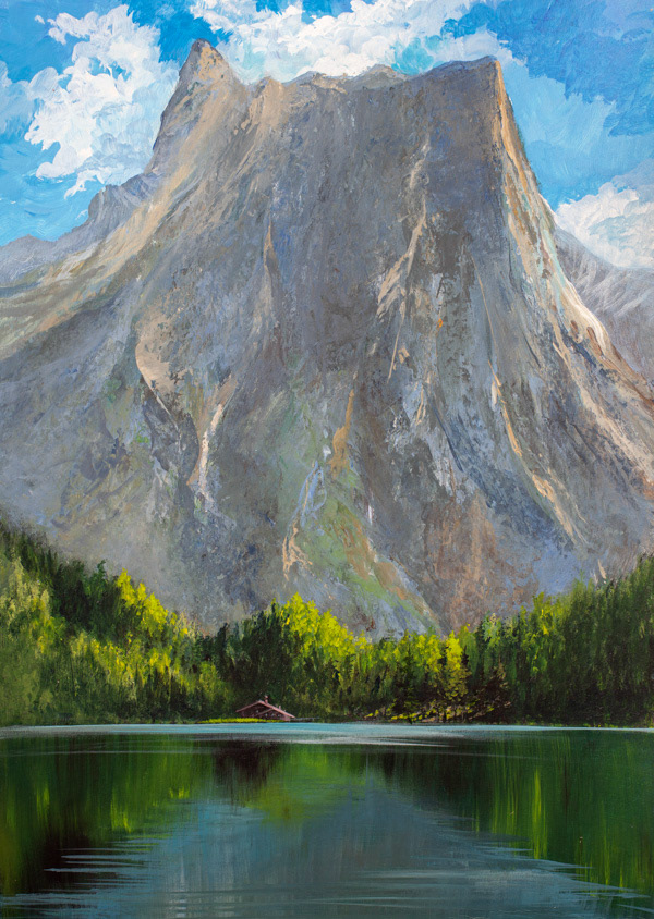 Piburger Lake, Austria, acrylic on cardboard, 50 x 35 cm, 2022