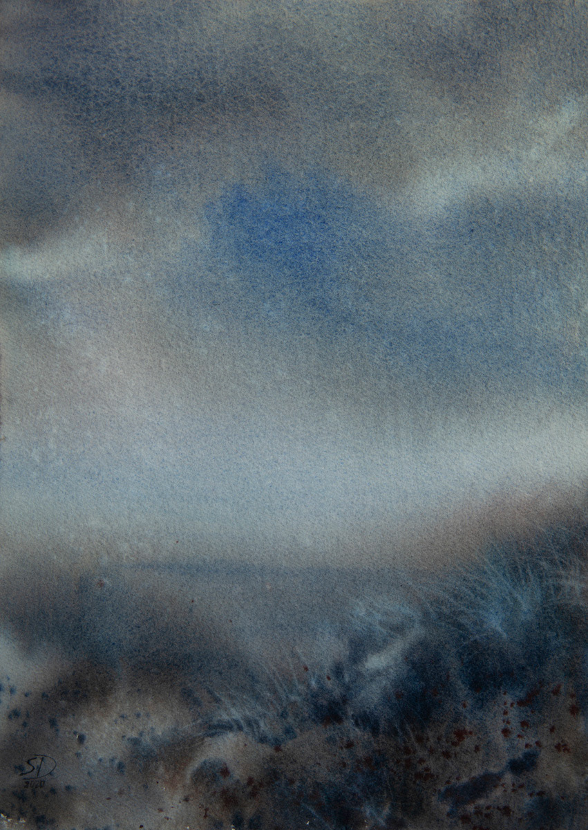 Rainy day at sea, watercolor, 26 x 36 cm, 2020