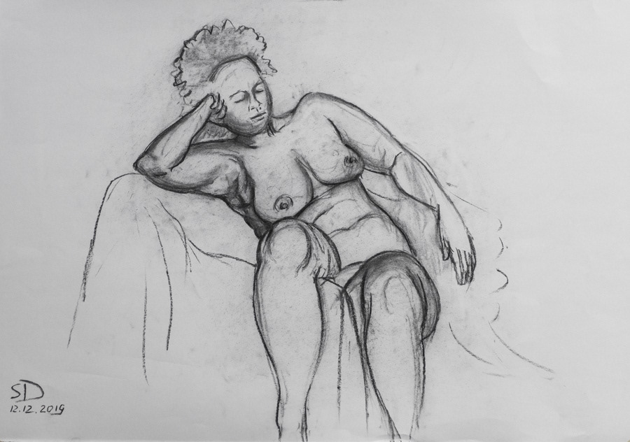 Model 3, charcoal pencil, 2019