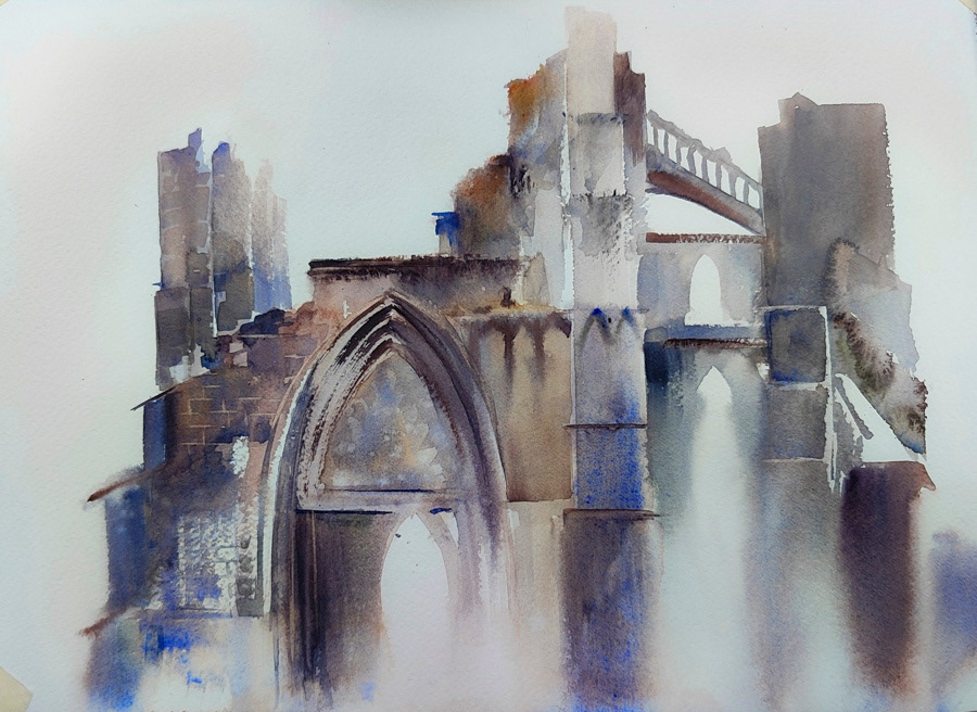 St. Bertin Abbey, watercolor, 28 x 38 cm, 2025