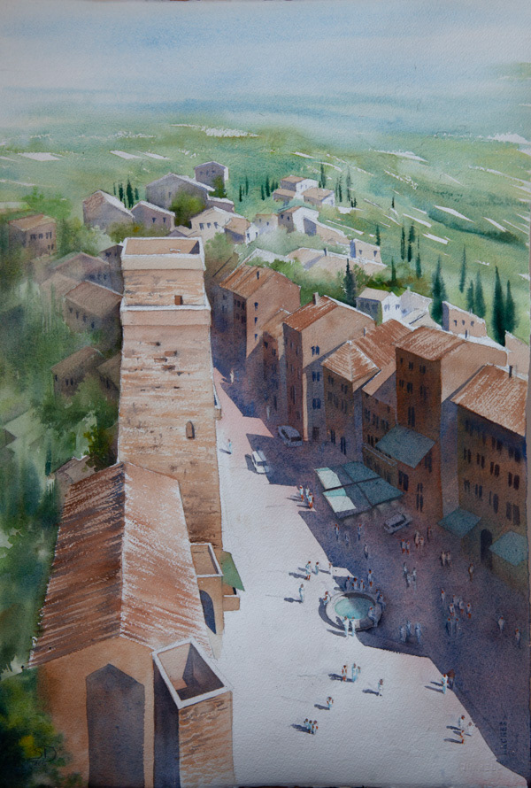 City in Italy, watercolor, 56 x 38 cm, 2019