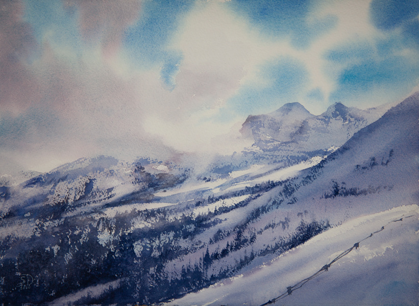 Mountains in Sölden, watercolor, 28 x 38 cm, 2020