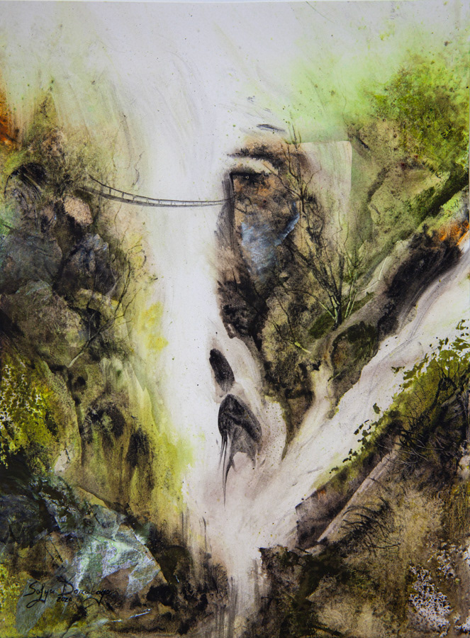 Over the waterfall, watercolor, 38 x 28 cm, 2024