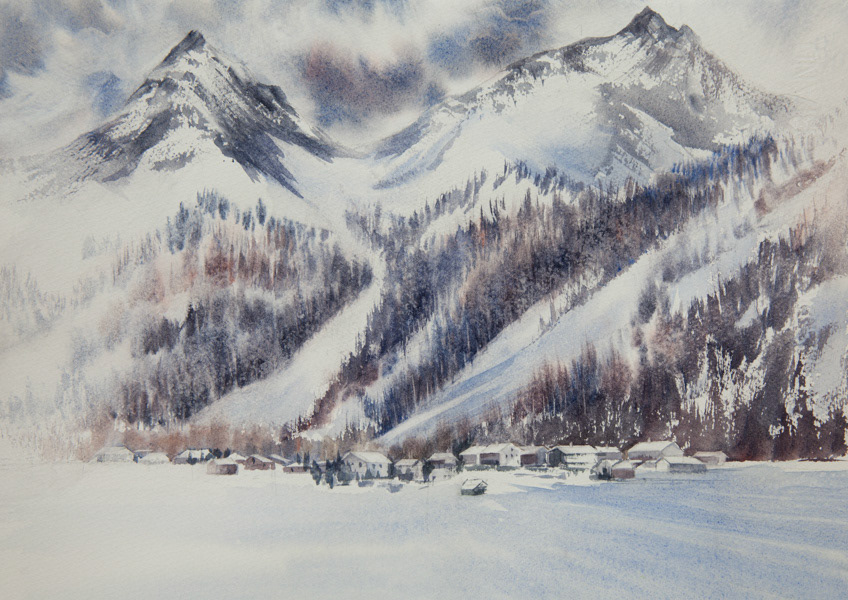 Snow in Langenfeld, watercolor, 28 x 38 cm, 2024