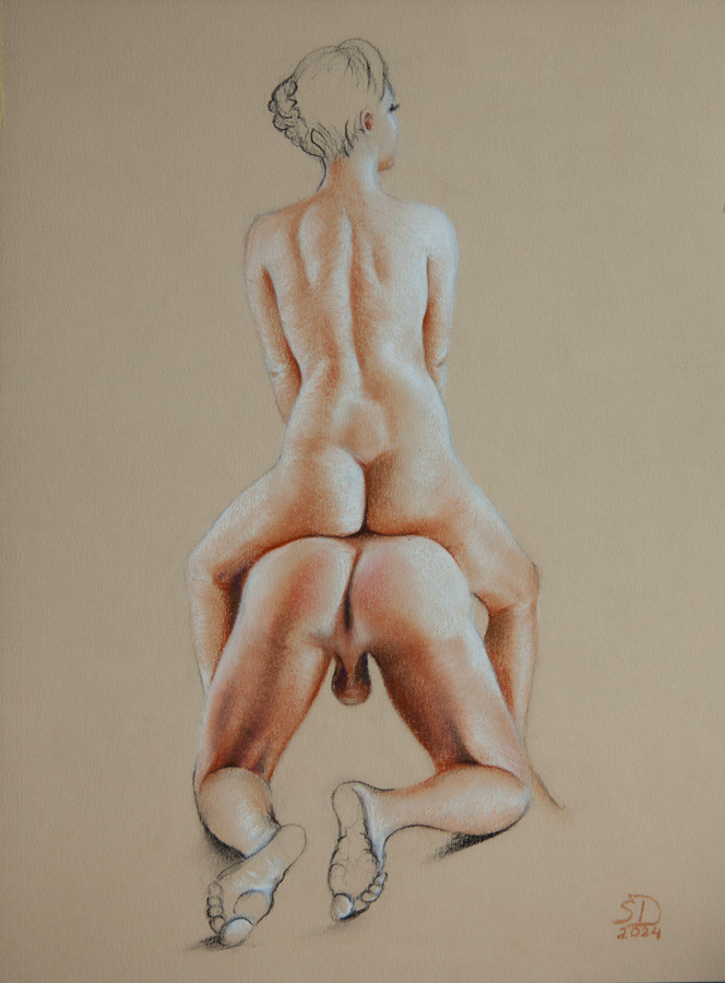 Two models, pastel, 42 x 29 cm, 2024