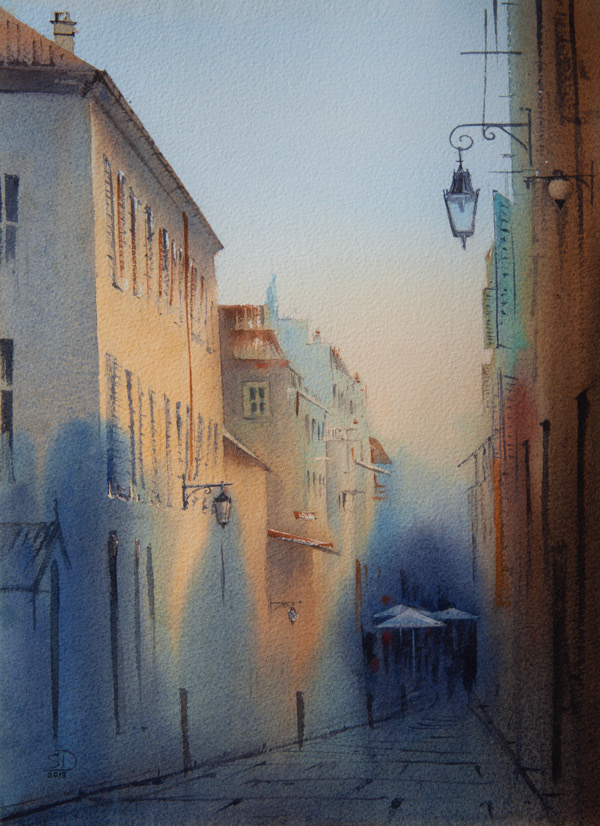 Street in Provence, watercolor, 38 x 28 cm, 2019