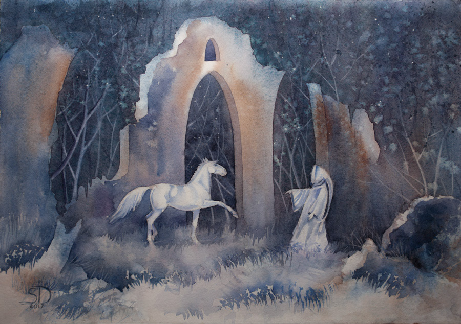 Dance at the Ruins, watercolor, 28 x 38 cm, 2017