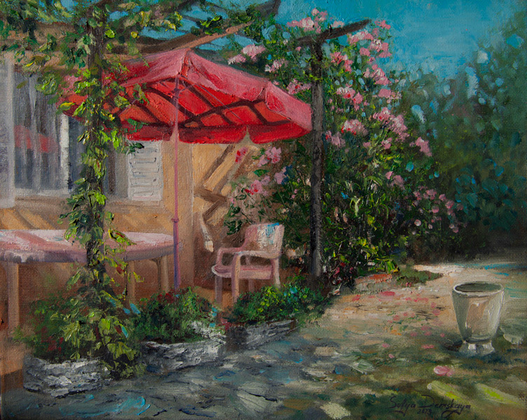 Parasol Rouge en Provence, oil on canvas, 24 x 30 cm, 2013