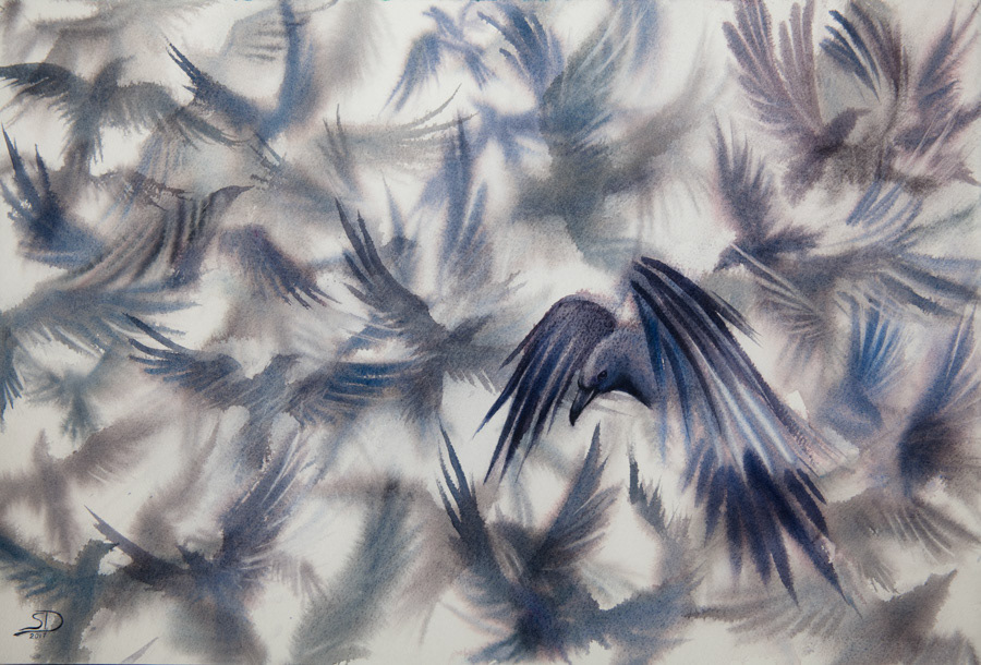 Chaos in the air, watercolor, 38 x 56 cm, 2017