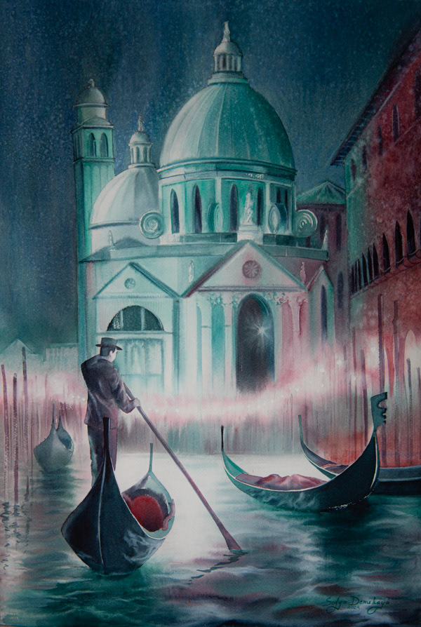 Night in Venice, watercolor, 56 x 38 cm, 2024