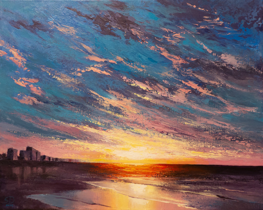 Autumn sunset in Ostend, acrylic on canvas, 40 x 50 cm,  2022