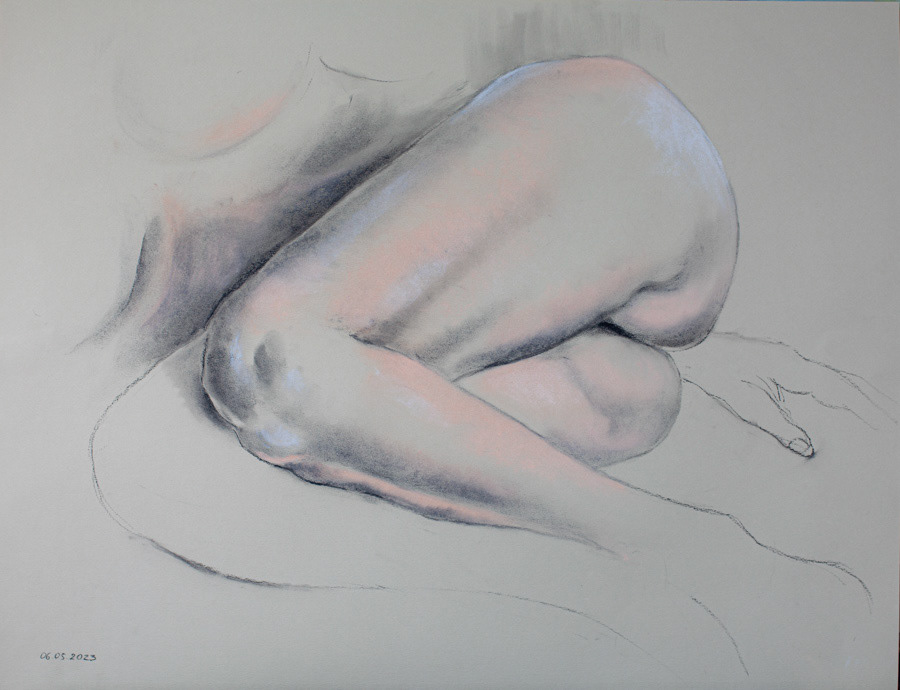 Model fragment, pastel and charcoal, 2023