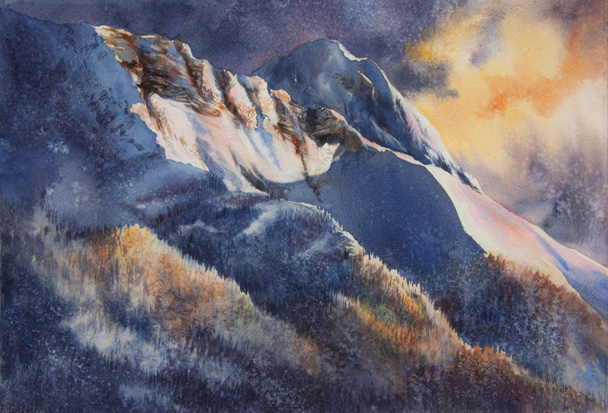 Storm in the mountains, watercolor, 38 x 56 cm, 2024
