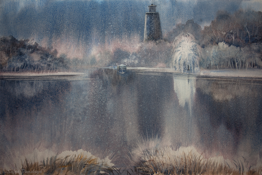 First Snow, Maria Hendrika park, watercolor, 32 x 50 cm, 2017