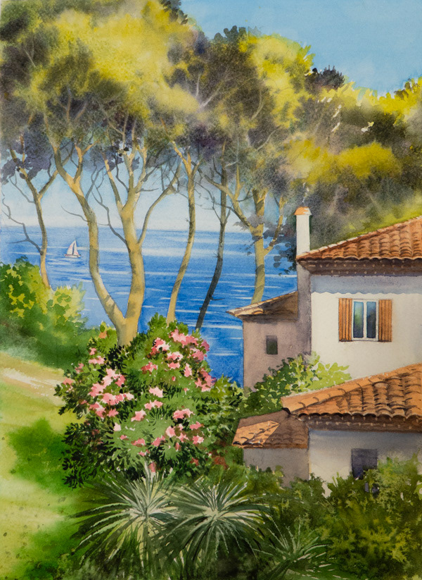 Holidays on the Costa Brava, watercolor, 38 x 28 cm, 2021