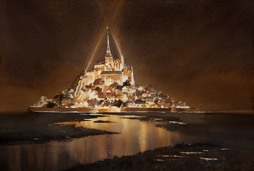 Golden mountain, watercolor, 38 x 56 cm, 2017
