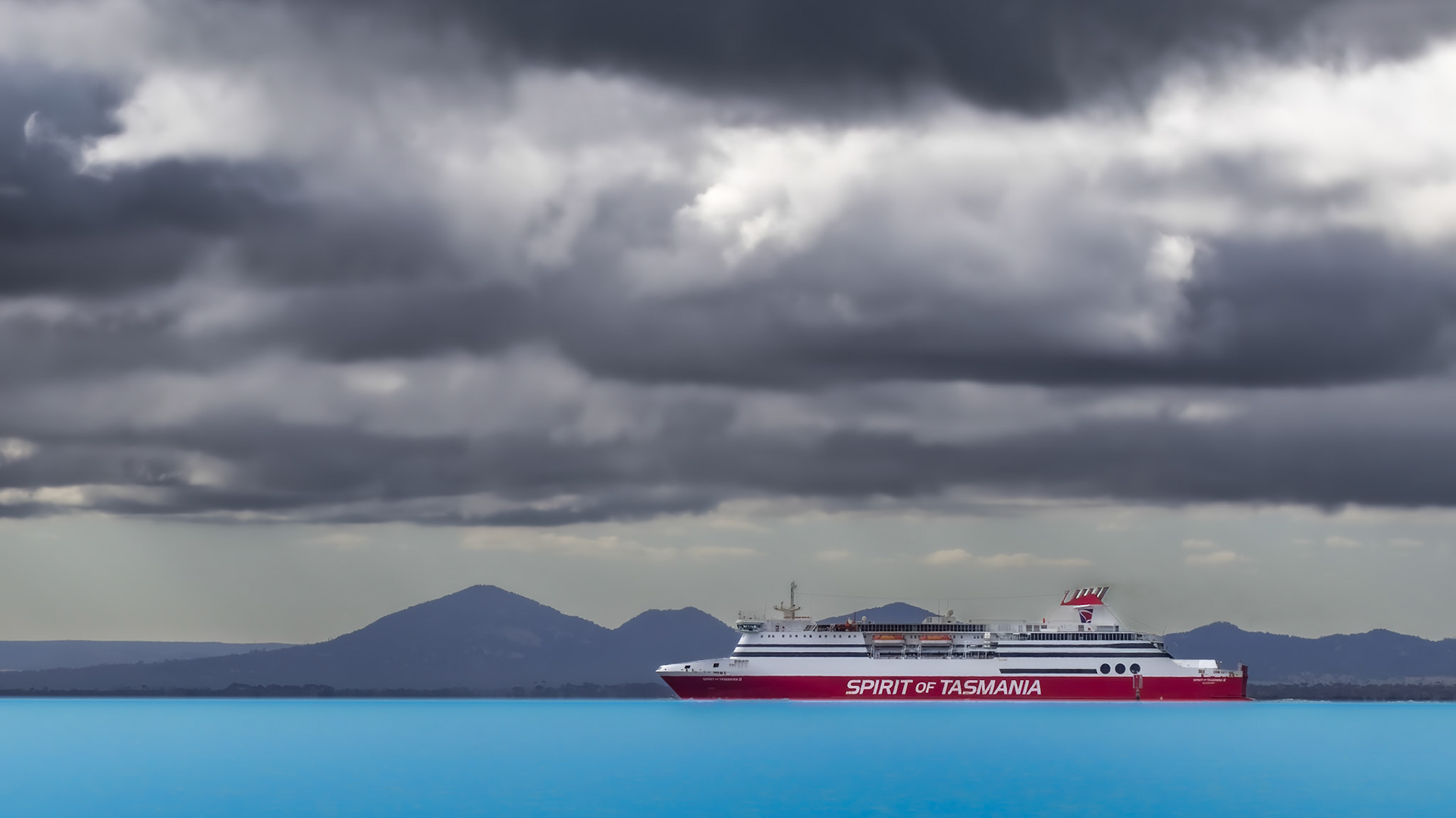 The You Yangs grace the background as the Spirit of Tasmania glides pass.