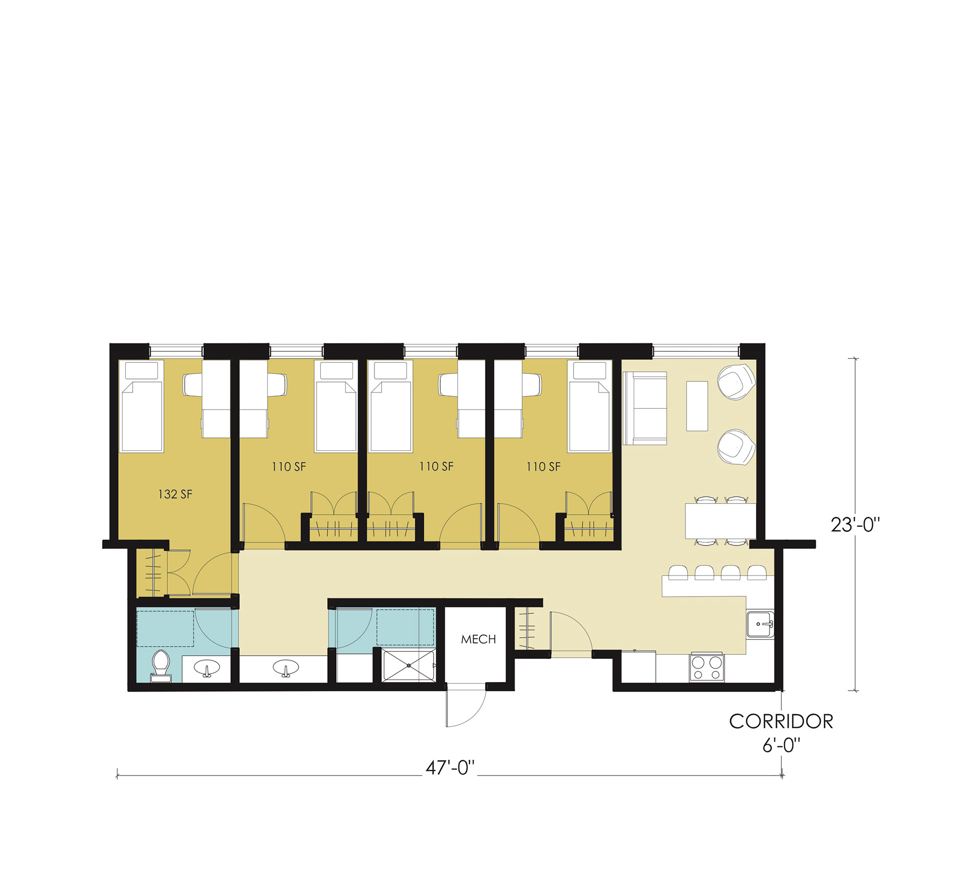 Typical Four Single-Bedroom Apartment