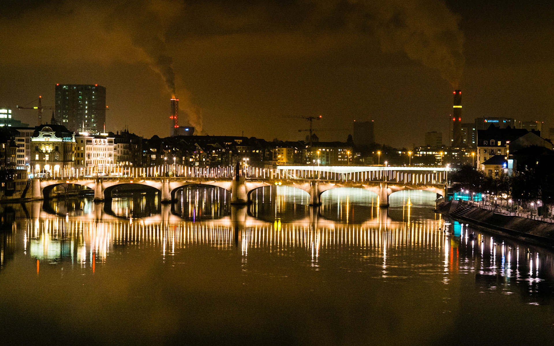 Basel by night Mittlere Brücke