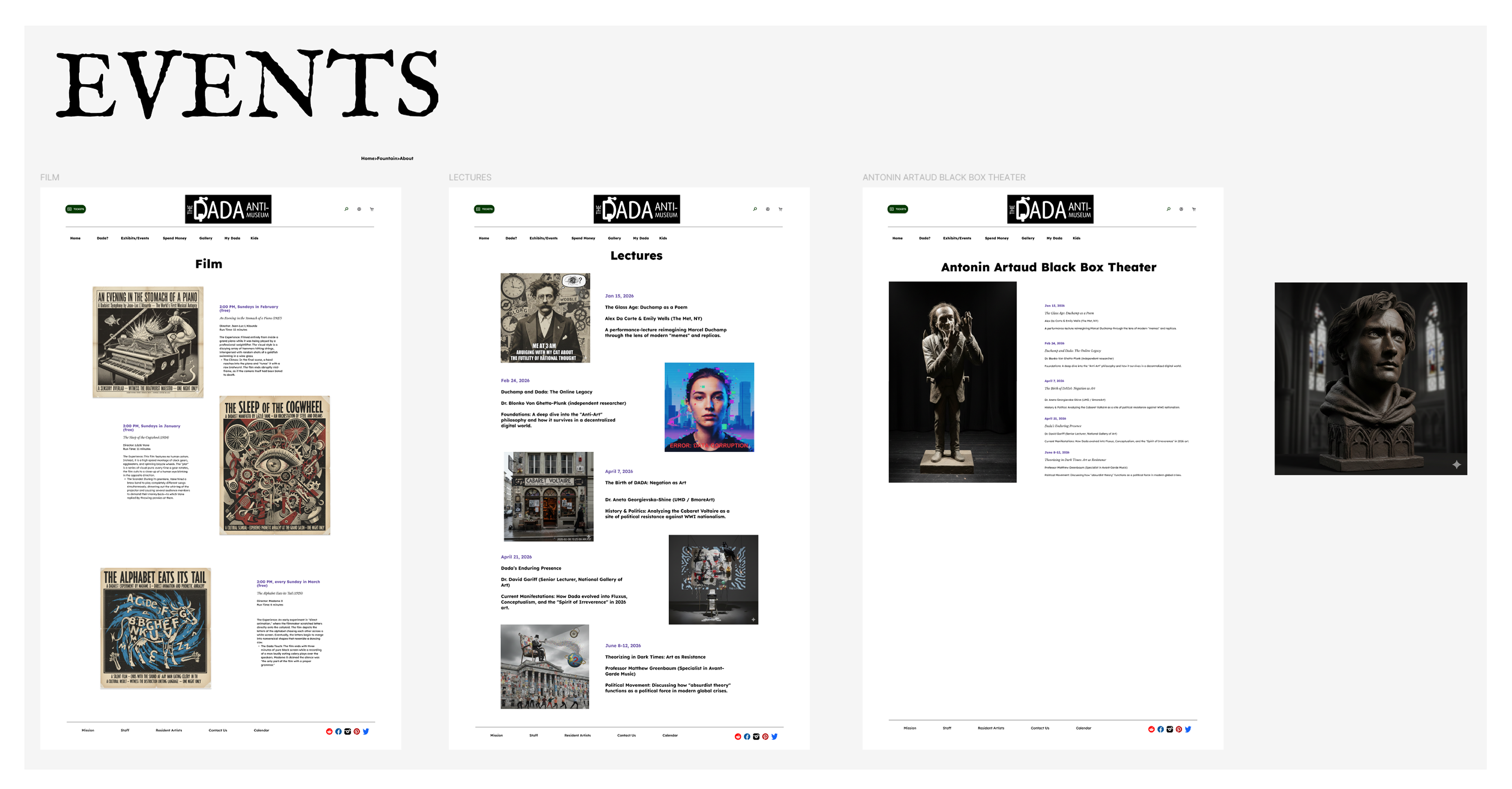 My initial concept was to break Events into three different pages.