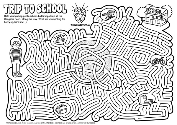 Beautiful FREE mazes for kids and more - Trip to School Maze