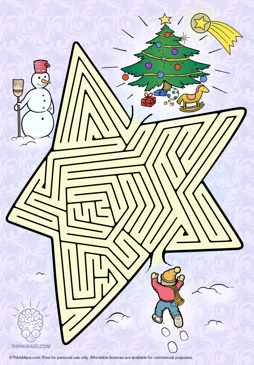 new year star free maze in color