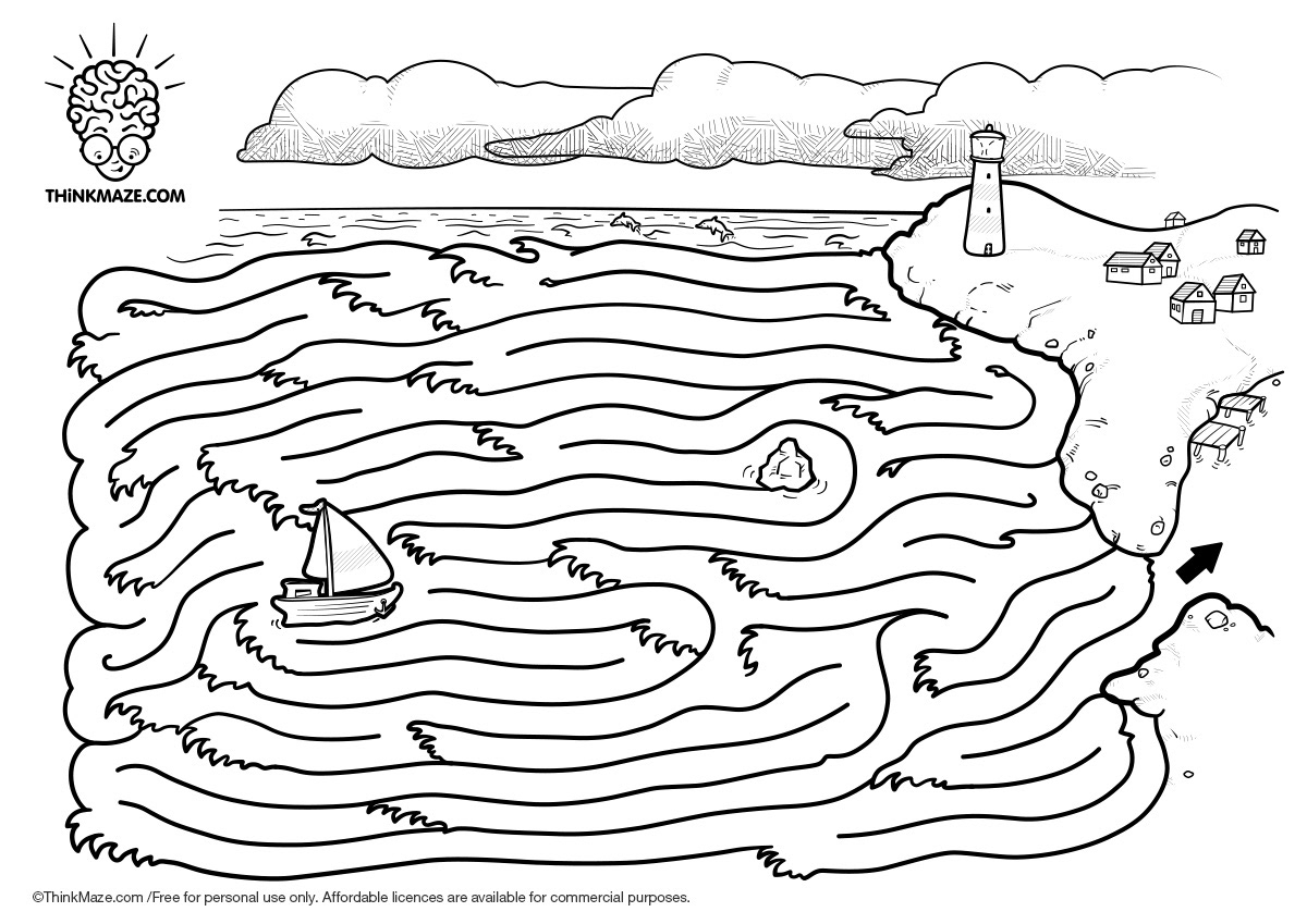 ship at sea free maze to print