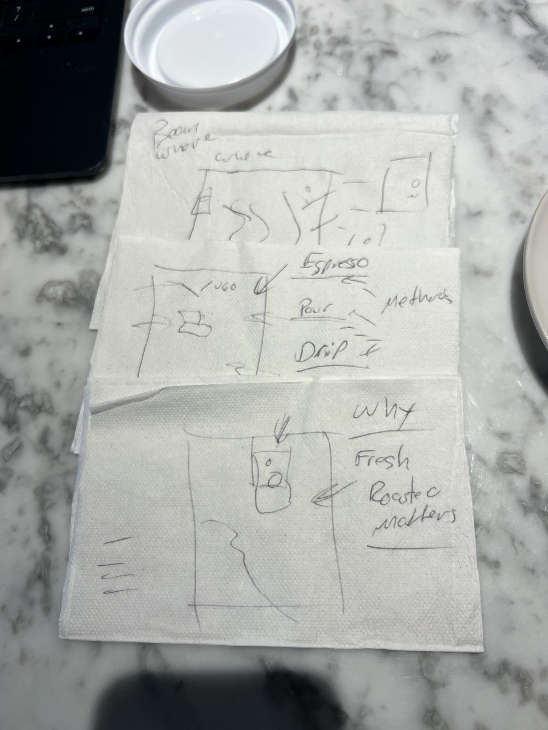 1. What first design meeting doesn't come with a stream-of-consciousness napkin? The owner of Ayla's and I sat down and chatted about what he was looking for with this project, and got to know each other as professionals and people!