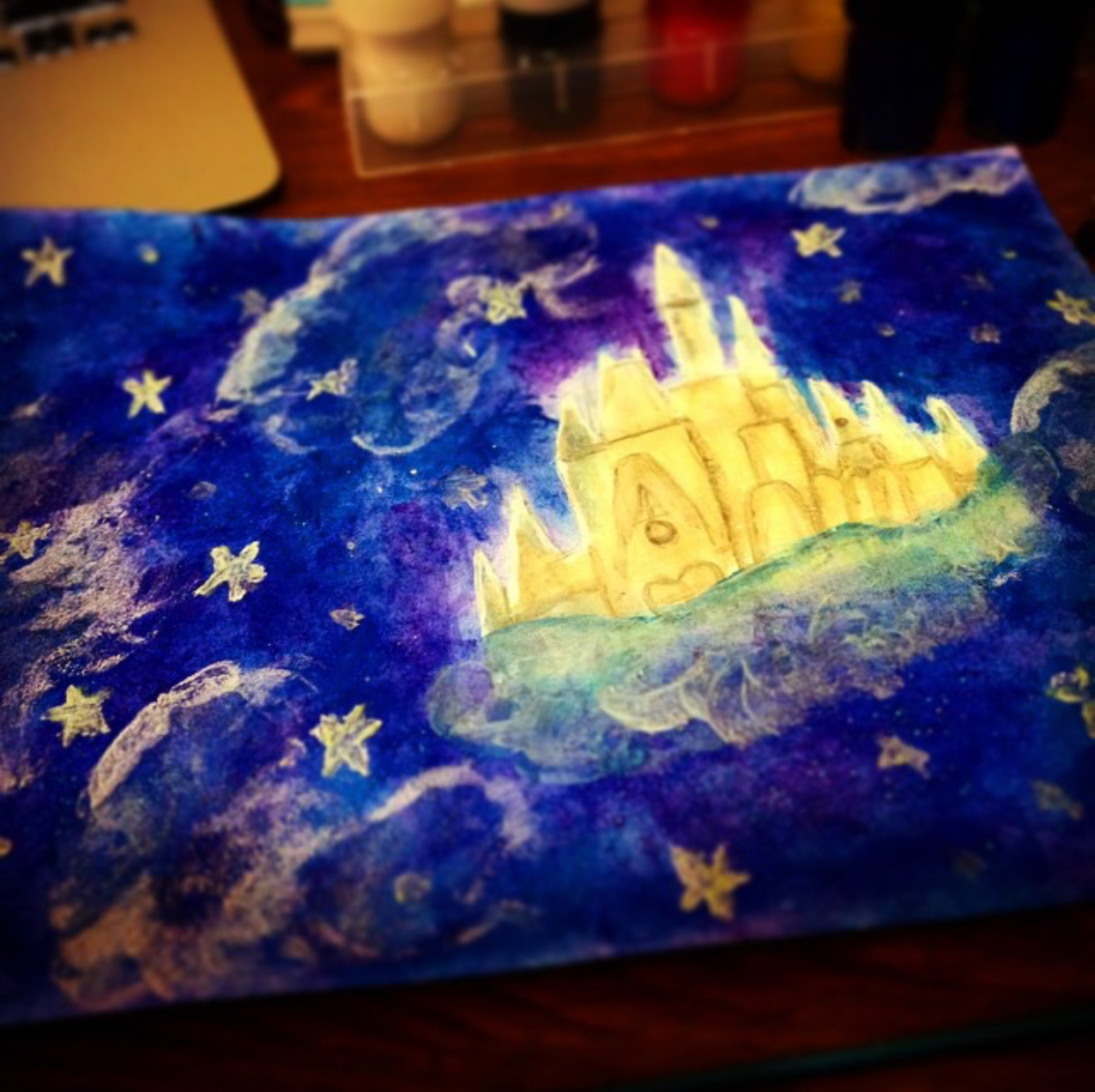Castle in the Sky (tempura and glow in the dark paint)