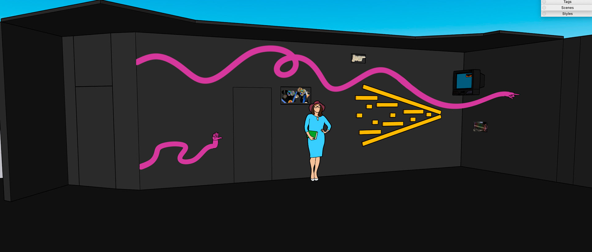 Left side of hallway pre-vis (drawn by Alli Nauert in Sketchup)