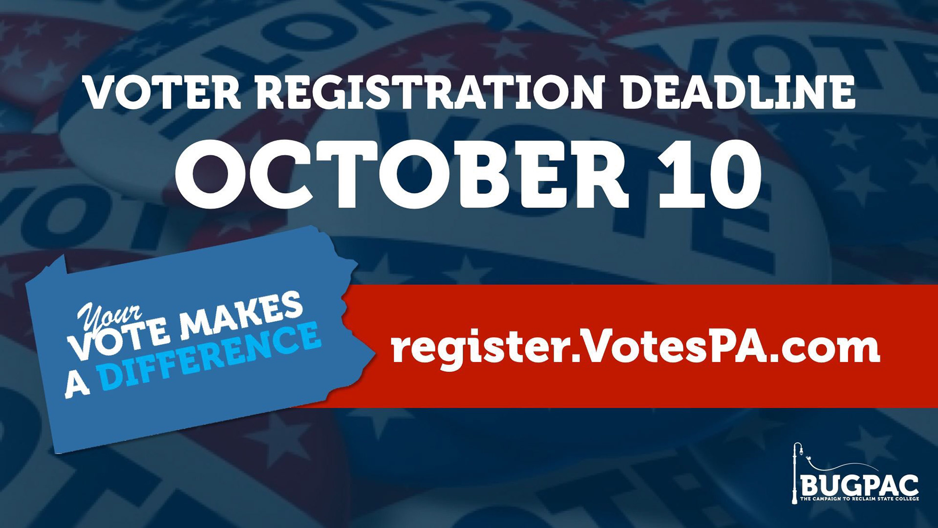 Social media graphic encouraging students to register to vote in the general election.