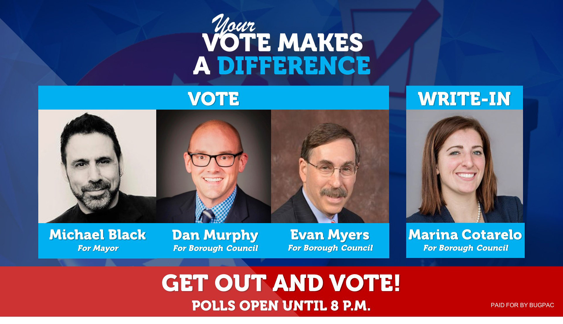 Social media graphic showing the BugPAC endorsed candidates.