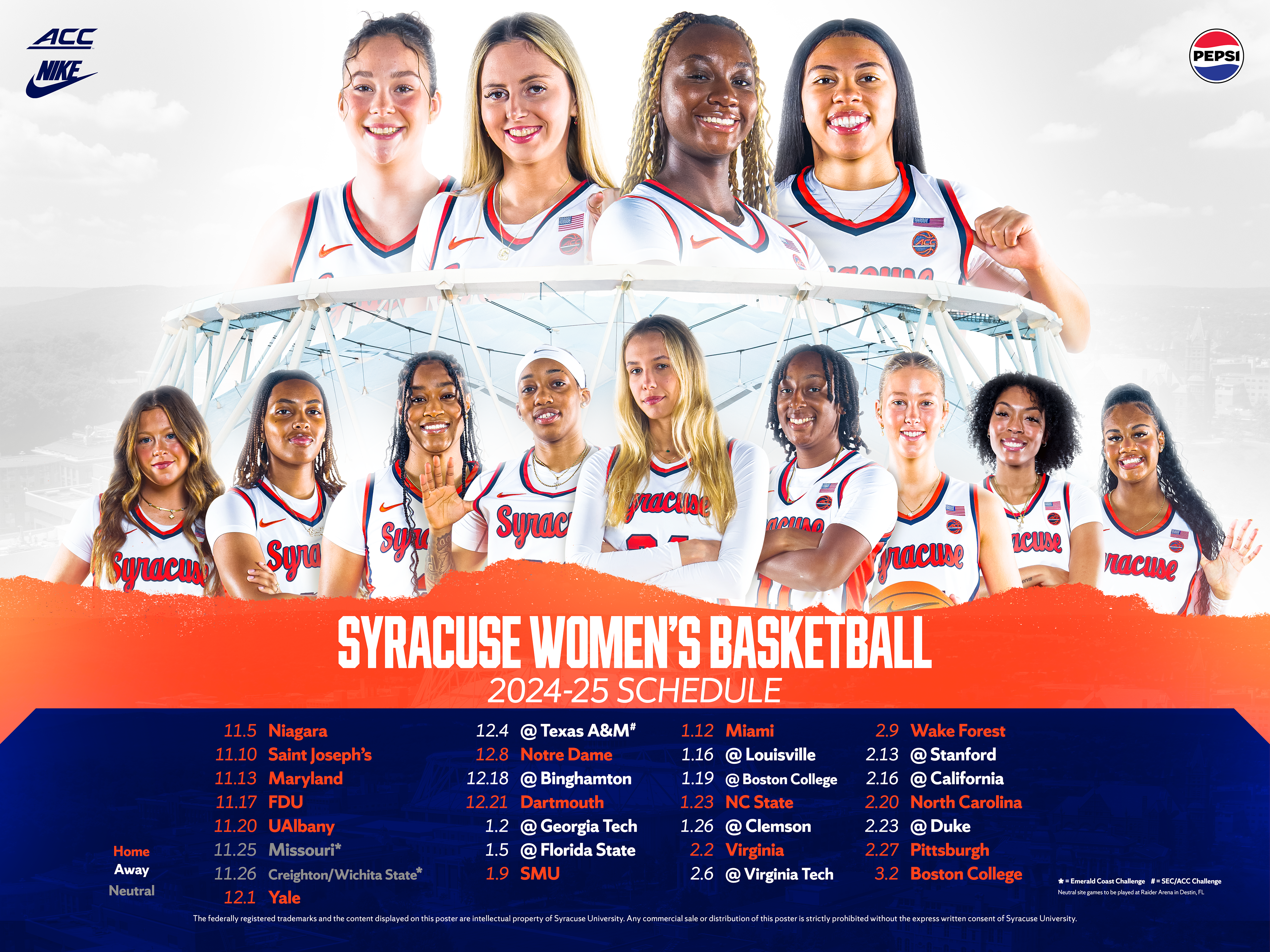 Syracuse Women's Basketball 2024-25 Schedule Poster | Dec 11, 2024