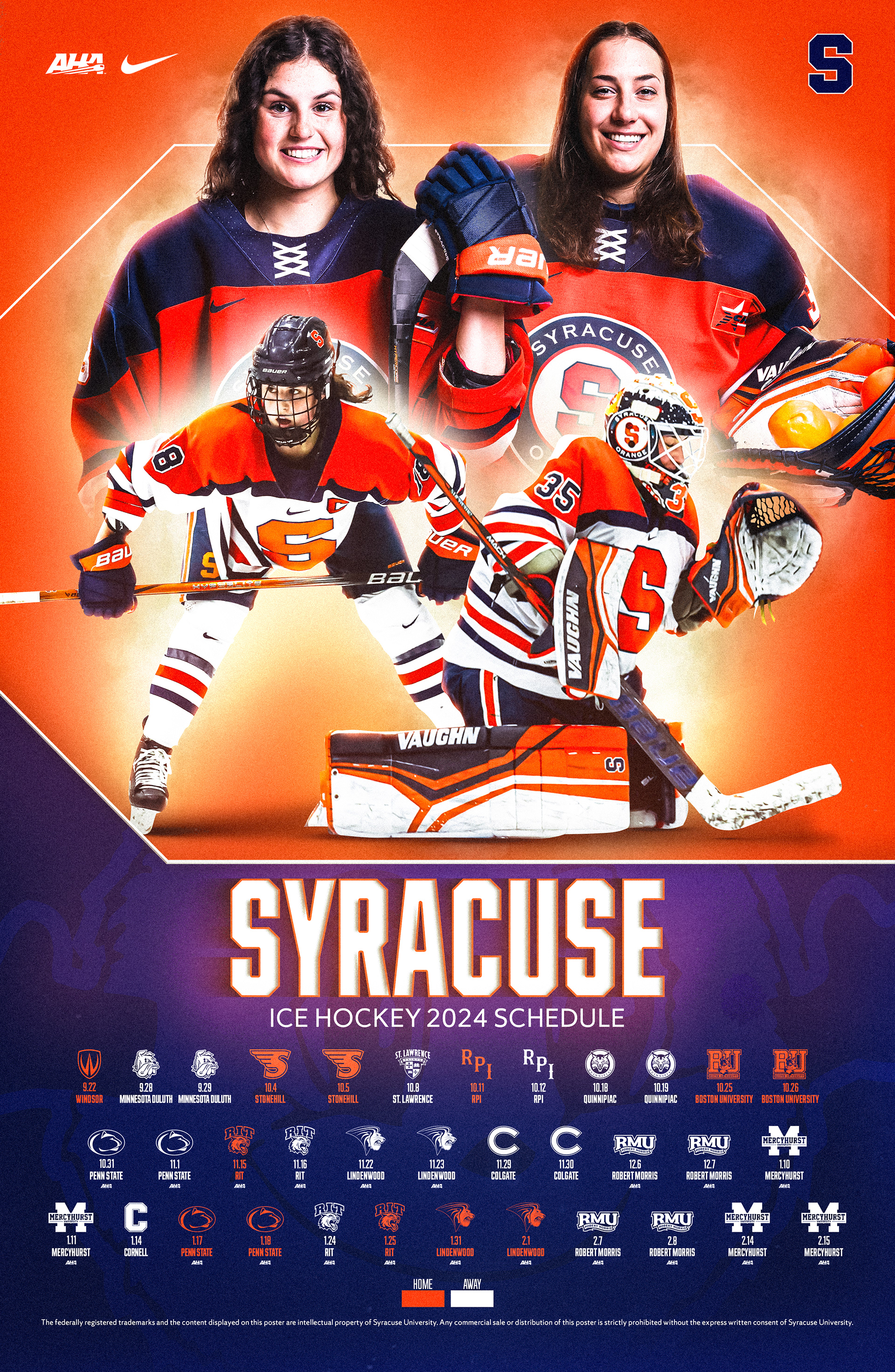 Syracuse Ice Hockey 2024 Schedule Poster | July 23, 2024