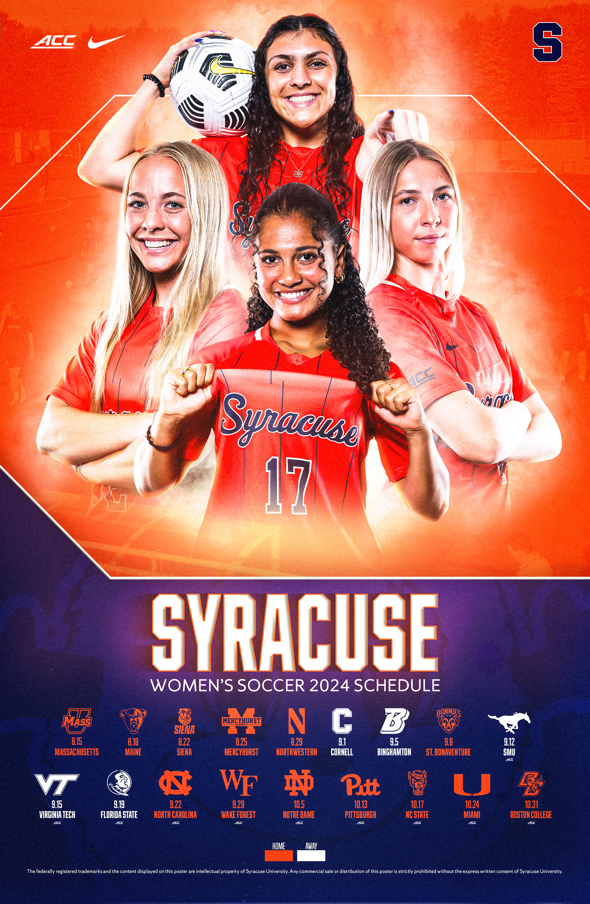 Syracuse Women's Soccer 2024 Schedule Poster | July 23, 2024