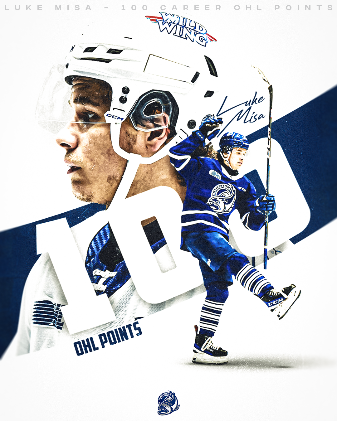 Luke Misa 100 OHL Points Graphic | Nov 2, 2023