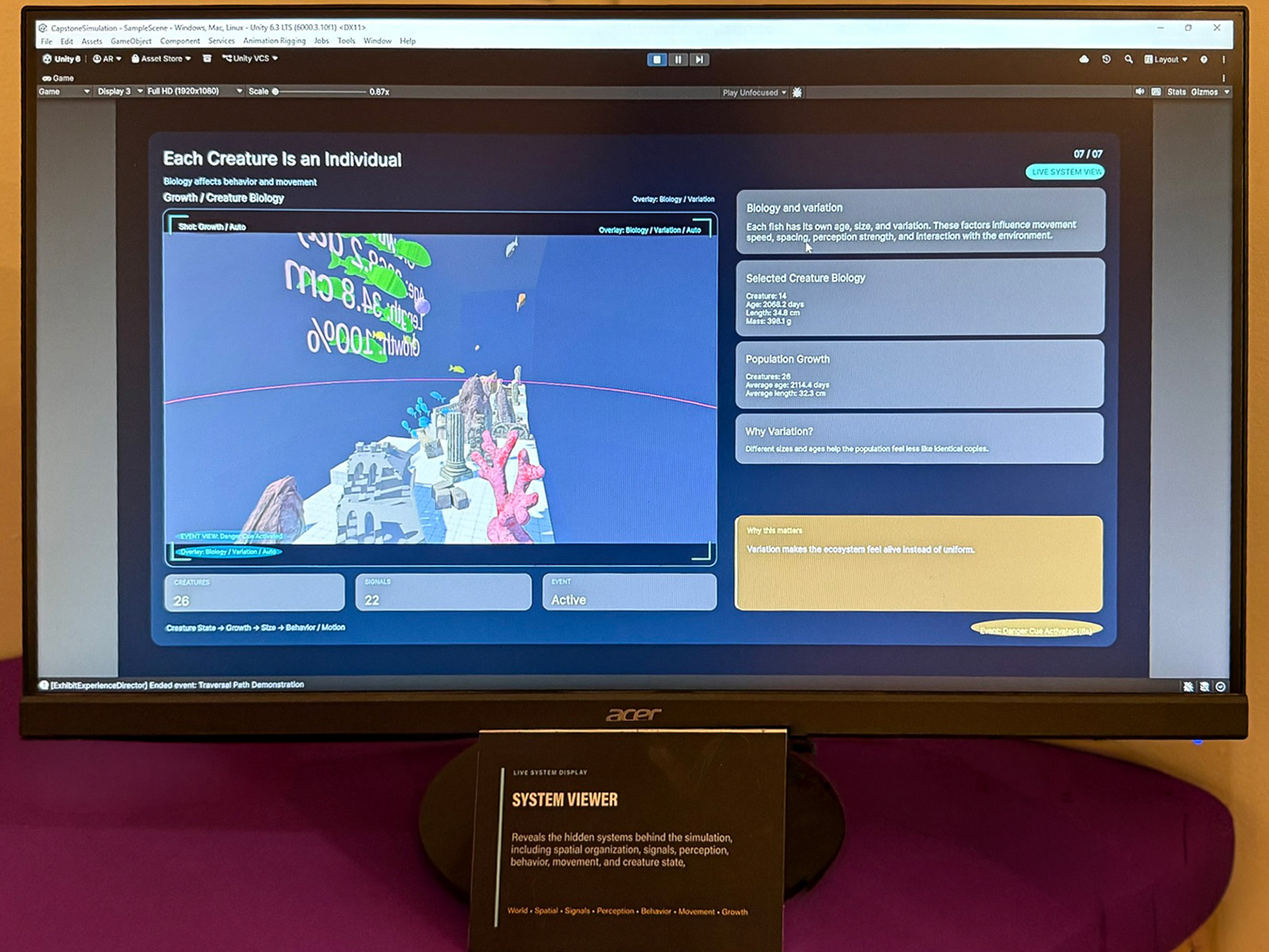 Secondary display setup — Screens reveal system data, sensory views
