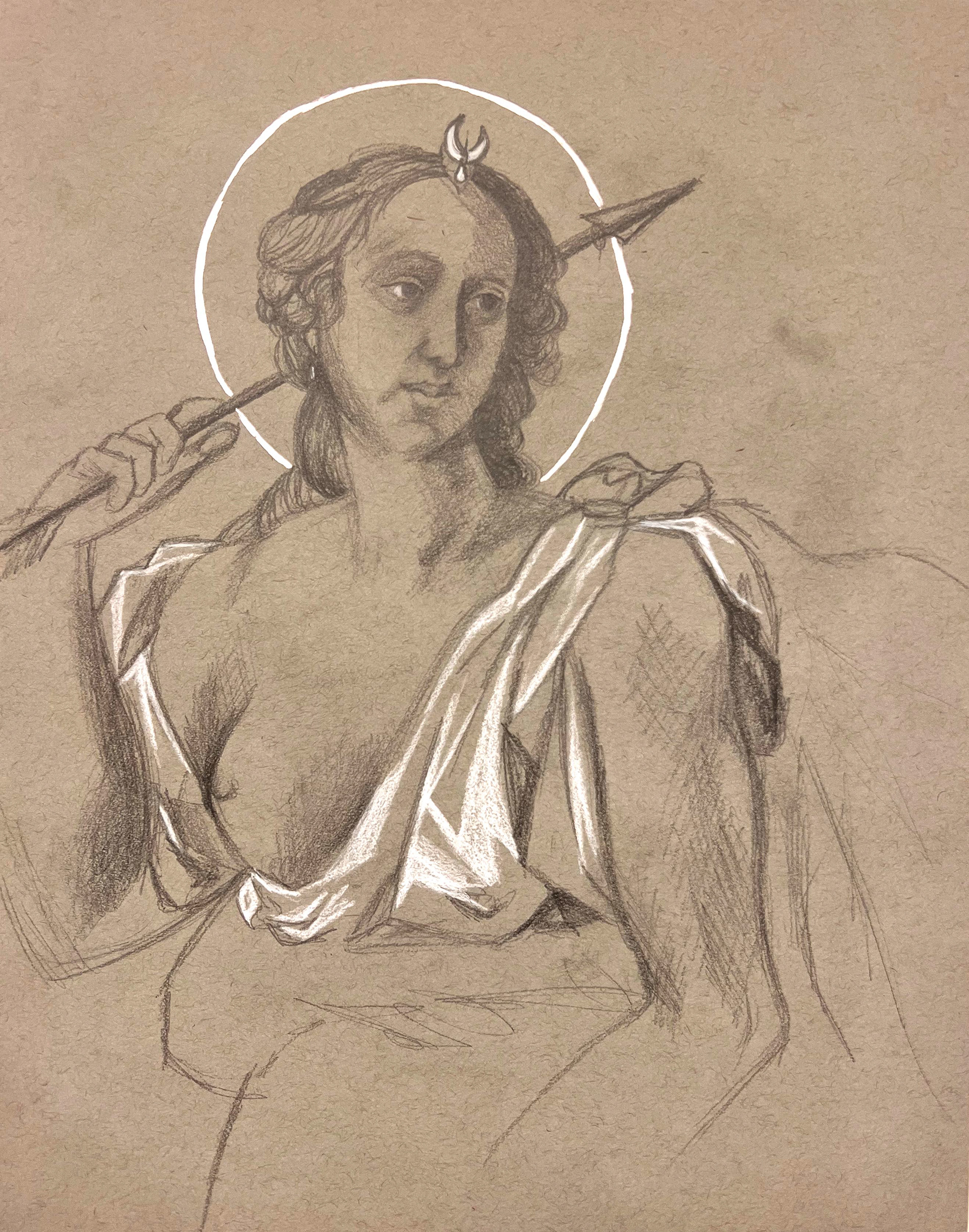 2022, Graphite and Silver Leaf on Toned Paper